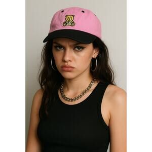 Teddy Fresh Pink And Black Baseball Hat Y2K Teddy Bear Adjustable Cap